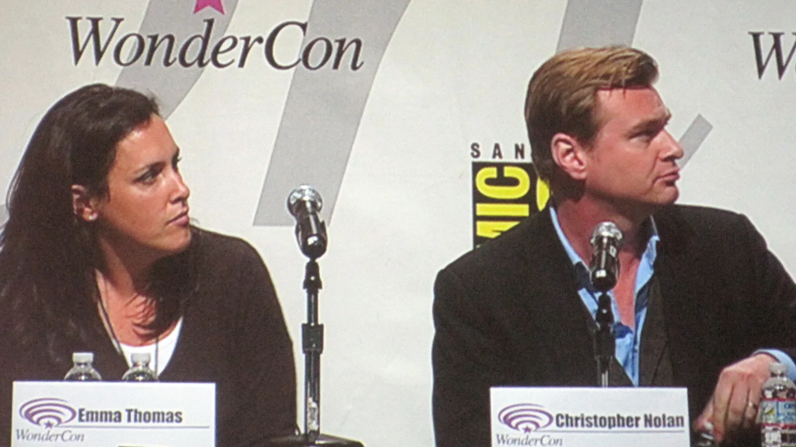 Emma Thomas and Nolan on the Inception panel at WonderCon, 2010.