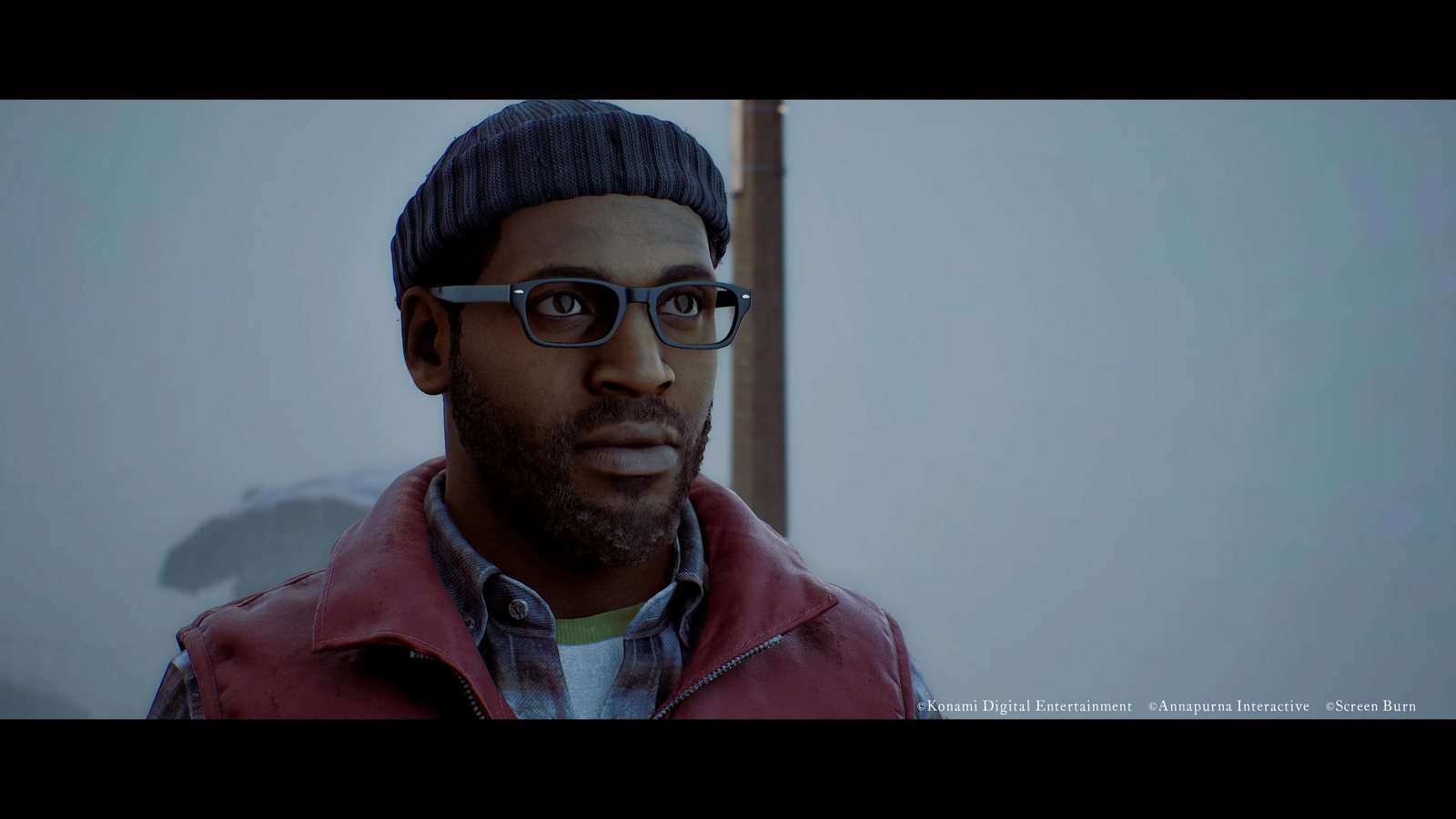 Simon Ordell in glasses and a knitted cap, Silent Hill: Townfall