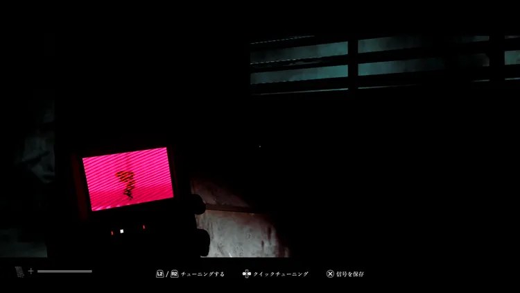 The CRTV shows a nearby threat while the player hides behind locker slats